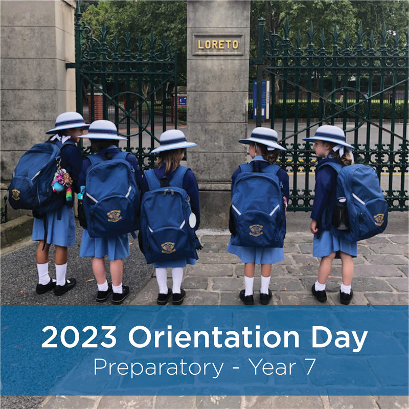 Preparatory students standing in front of Loreto Toorak gates on their first day of school