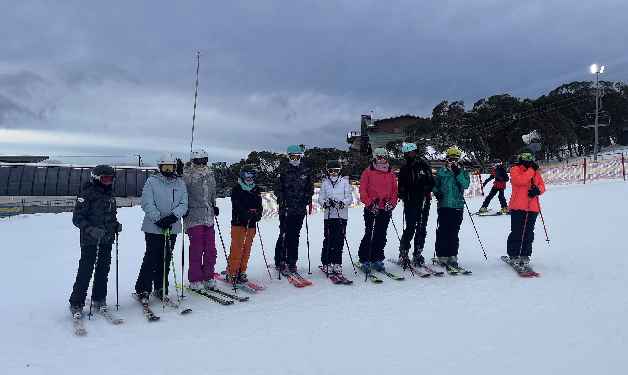 Senior school students skiing at Mount Buller